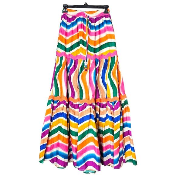 Farm Rio Dancing Stripes Maxi Skirt Size X-Small - Picture 10 of 13
